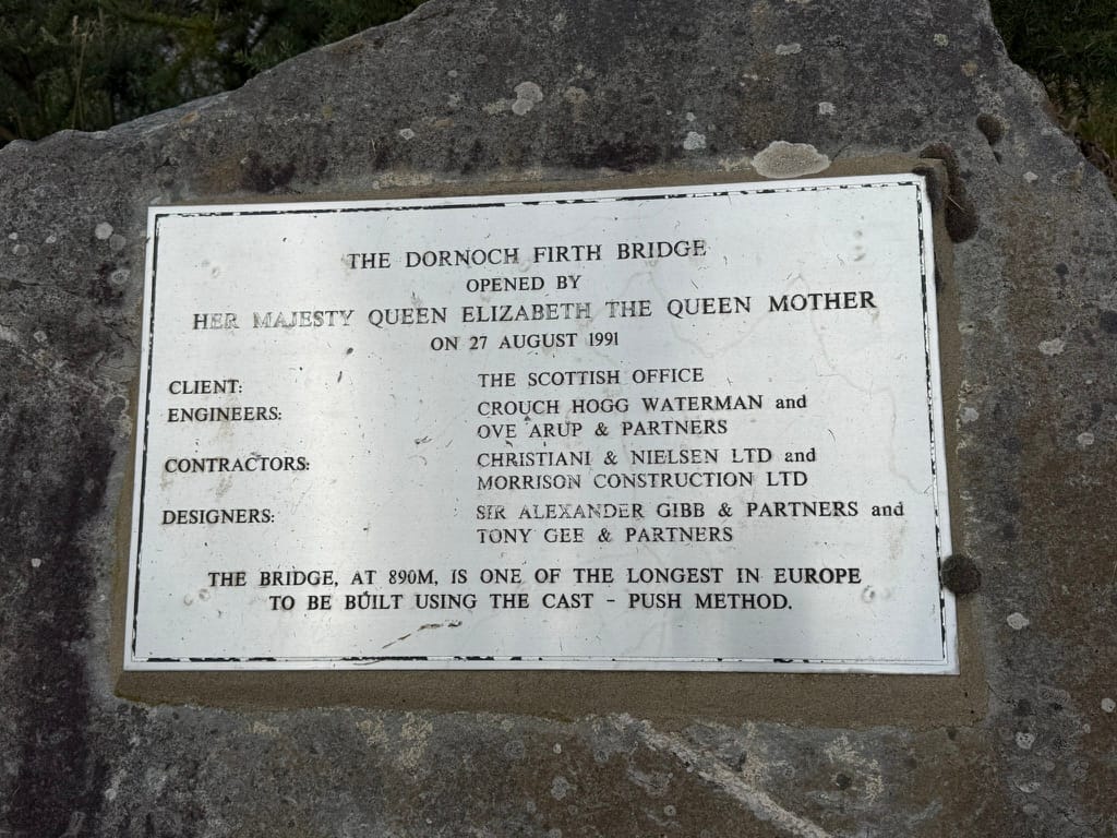 Commemorative plaque marking the opening of the Dornoch Firth Bridge in 1991.