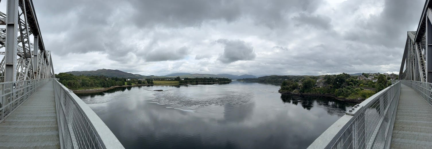Panoramic view from Connel Bridge across Loch Etive.