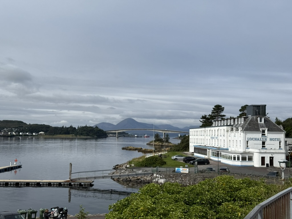 View across Kyle of Lochalsh towards the Skye Bridge and Isle of Skye.