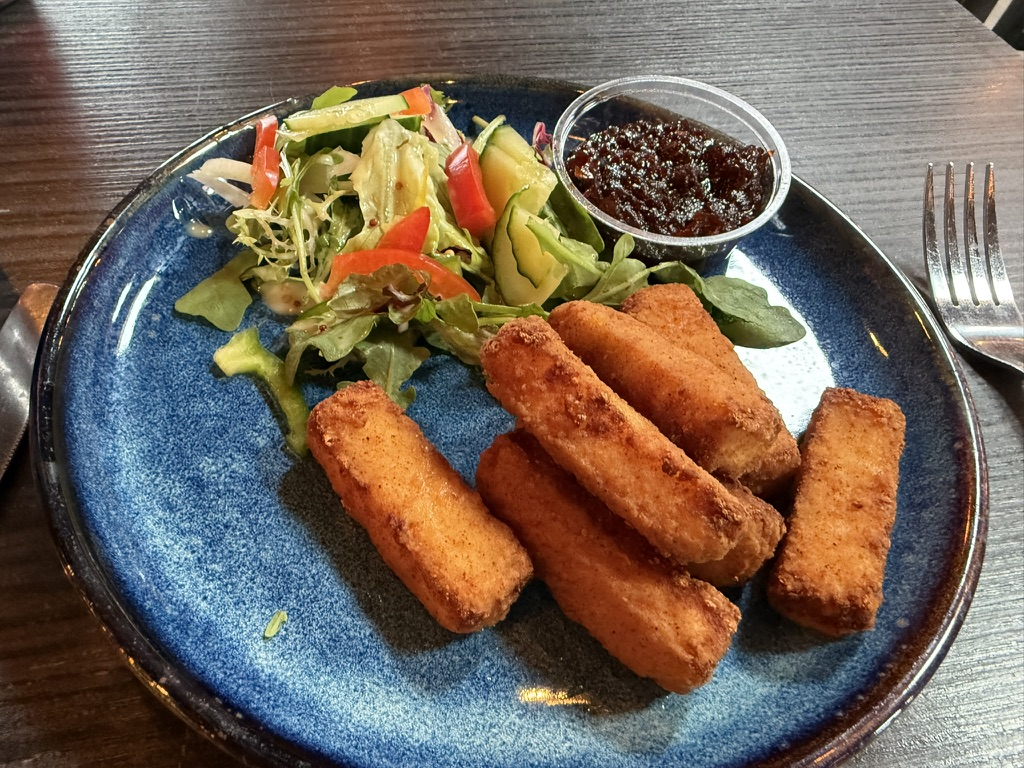 Halloumi fries with chilli jam and side salad.